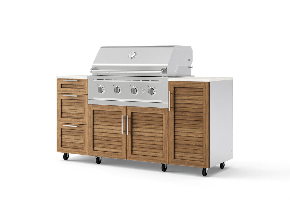 NewAge Outdoor Kitchens Outdoor Grill Island Stainless-Steel Louvered Doors 6-Piece Cabinet Set with Casters 1 Door, 3 Drawer, Grill Cabinet, Performance Grill and Dekton in Aeris Countertops - (Liquid Propane) | Garage Giant