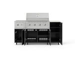 NewAge Outdoor Kitchens Outdoor Grill Island Aluminum 6-Piece Cabinet Set with Casters and 1-Door, Grill Cabinet, Performance Grill, Side Burner and Dekton in Aeris Countertop - (Liquid Propane) 