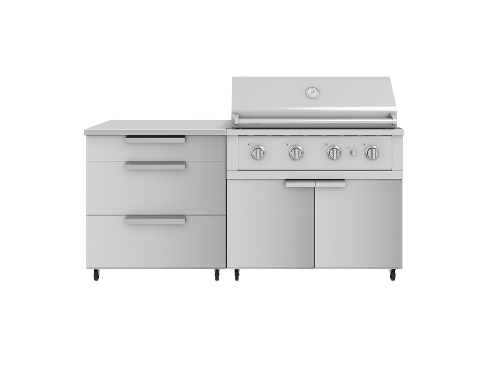 NewAge Outdoor Kitchens Stainless Steel 4-Piece Cabinet Set with Casters and 3 Drawer, Grill Cabinet, Performance Grill, Countertop-72212-Garage Giant