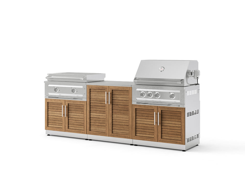 NewAge Outdoor Kitchens Stainless-Steel Louvered Doors 6-Piece Cabinet Set with Base, Grill Cabinet, Platinum Griddle and Countertop-75101-Garage Giant