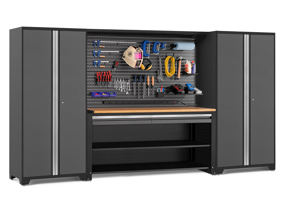 NewAge Garage Cabinets Pro Series 4-Piece Set with 78 in. Workstation, Lockers and Pegboard Accessories Kit-49573-Garage Giant