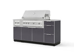 NewAge Outdoor Kitchens Outdoor Grill Island Aluminum 6-Piece Cabinet Set with 3-Drawer, Grill Cabinet, Platinum Grill, Dual Side Burner and Countertop-74574-Garage Giant 