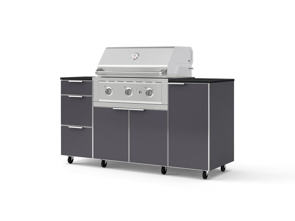 NewAge Outdoor Kitchens Outdoor Grill Island Aluminum 6-Piece Cabinet Set with Casters 1 Door, 3 Drawer, Grill Cabinet, Performance Grill and Dekton in Sirius Countertops - (Liquid Propane) | Garage Giant