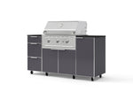 NewAge Outdoor Kitchens Outdoor Grill Island Aluminum 6-Piece Cabinet Set with Casters 1 Door, 3 Drawer, Grill Cabinet, Performance Grill and Dekton in Sirius Countertops - (Liquid Propane) | Garage Giant 