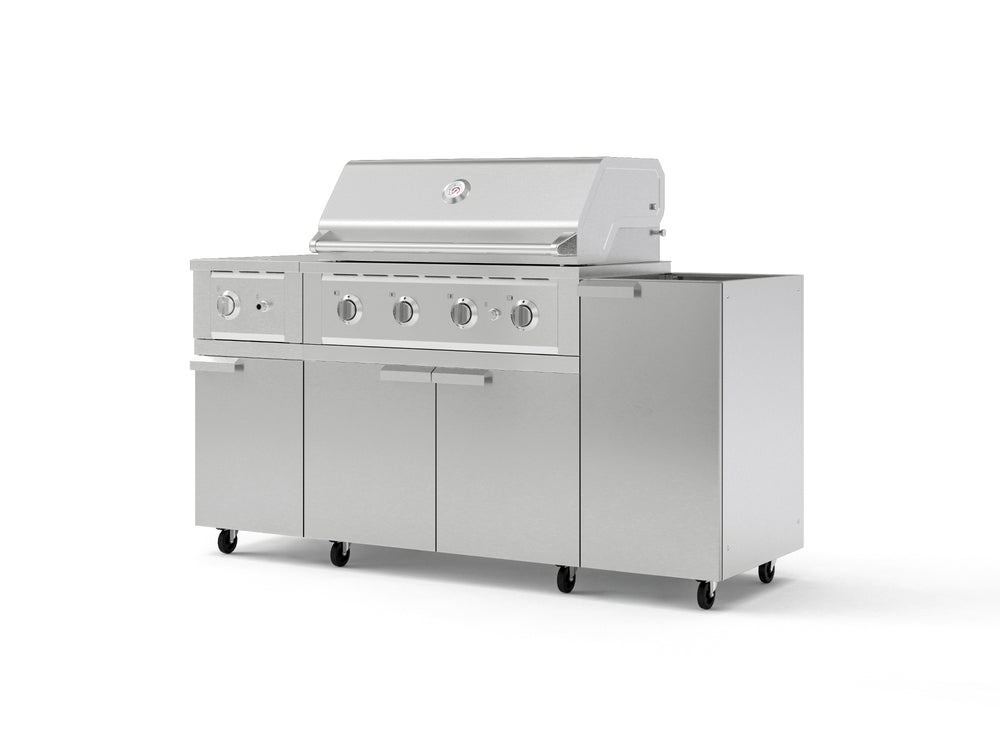 NewAge Outdoor Kitchens Outdoor Grill Island Stainless-Steel 5-Piece Cabinet Set with Casters and 1-Door, Grill Cabinet, Side Burner and Performance Grill - (Liquid Propane) | Garage Giant