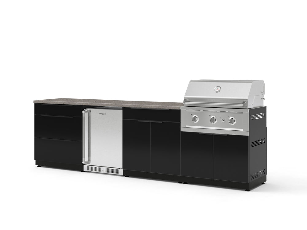 NewAge Outdoor Kitchens Aluminum 7-Piece Cabinet Set with 3-Drawer, Bar, Grill Cabinet, Performance Grill, Countertops and Stainless Steel Door Fridge-73638-Garage Giant
