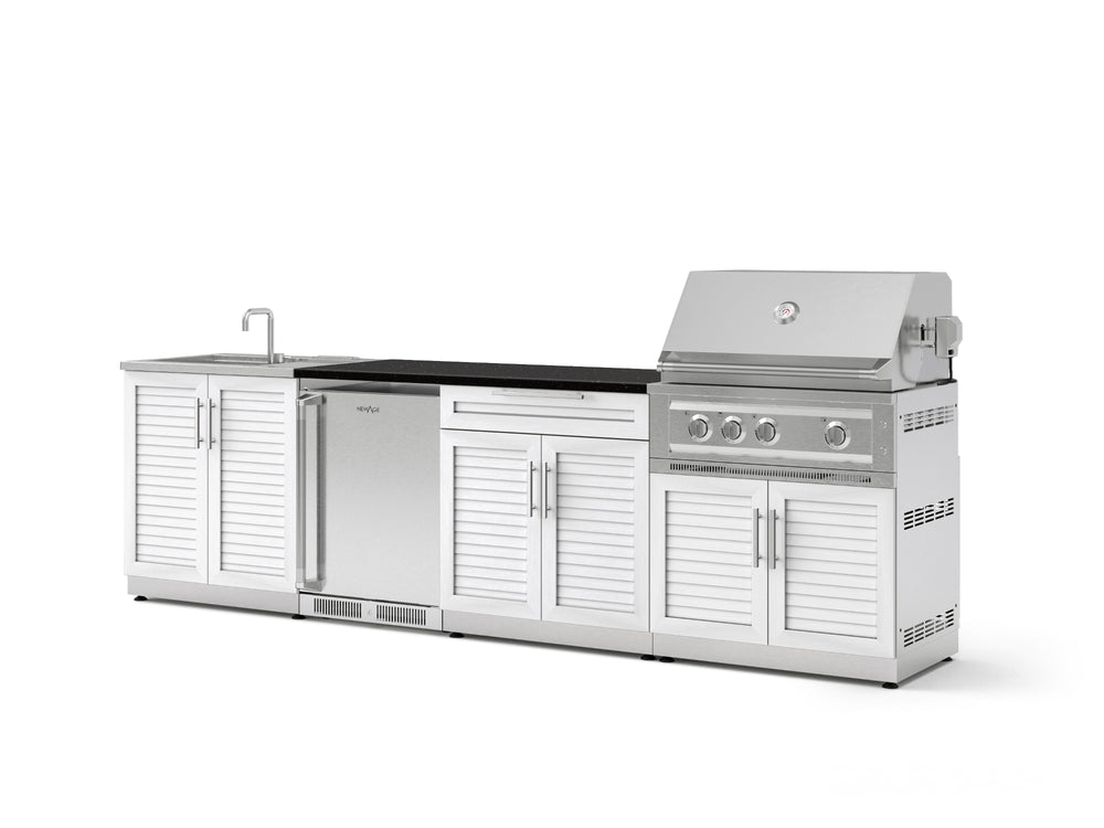 NewAge Outdoor Kitchens Stainless Steel 6-Piece Cabinet Set with Sink, Bar, Grill Cabinet, Platinum Grill, Countertop and Stainless Steel Door Fridge-73767-Garage Giant