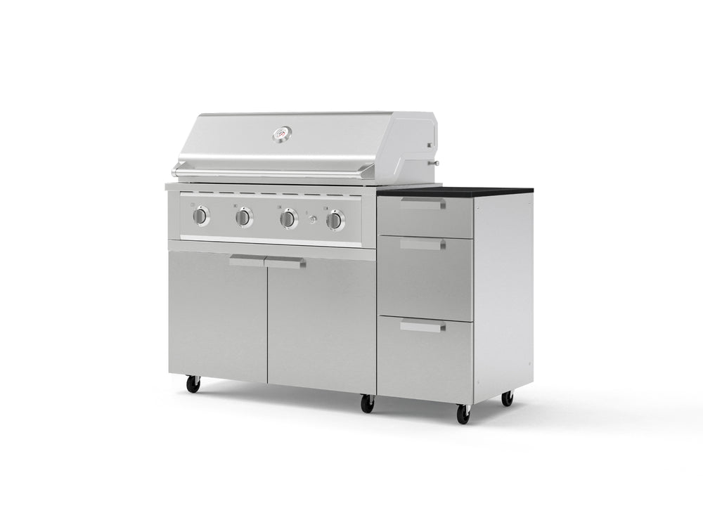 NewAge Outdoor Kitchens Outdoor Grill Island Stainless-Steel 4-Piece Cabinet Set with Casters and 3-Drawer, Grill Cabinet, Performance Grill and Dekton in Sirius Countertop - (Liquid Propane) | Garage Giant