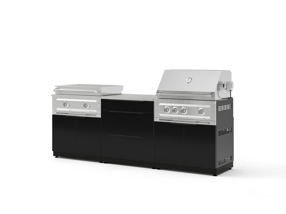 NewAge Outdoor Kitchens Aluminum 6-Piece Cabinet Set with 3 Drawer, Grill Cabinet, Platinum Griddle, Grill and Countertop-75177-Garage Giant