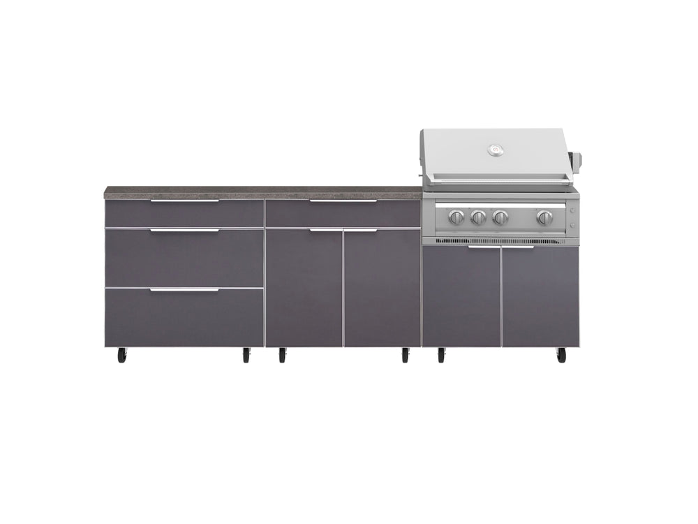 NewAge Outdoor Kitchens Aluminum 5-Piece Cabinet Set With Casters and 3 Drawer, Bar, Grill Cabinet, Platinum Grill, Countertop-72609-Garage Giant