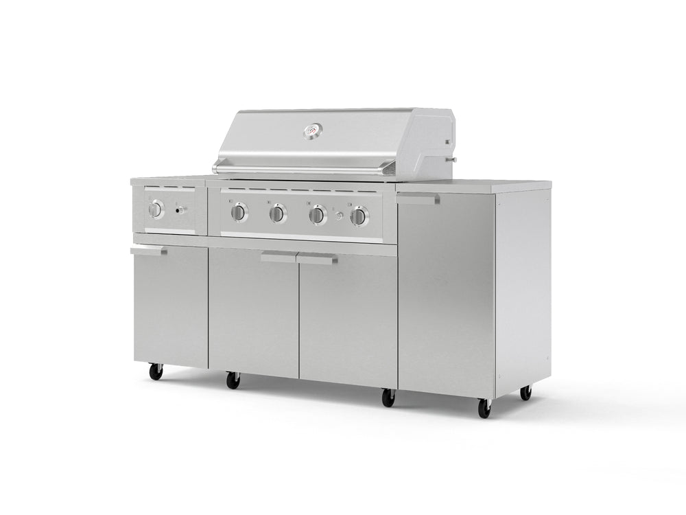 NewAge Outdoor Kitchens Outdoor Grill Island Stainless-Steel 6-Piece Cabinet Set with Casters and 1-Door, Grill Cabinet, Performance Grill, Side Burner, Countertop-74861-Garage Giant