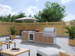 NewAge Outdoor Kitchens Stainless Steel 7-Piece Cabinet Set with 3-Drawer, Bar, Grill Cabinet, Platinum Grill, Countertops and Fridge-67916-Garage Giant 