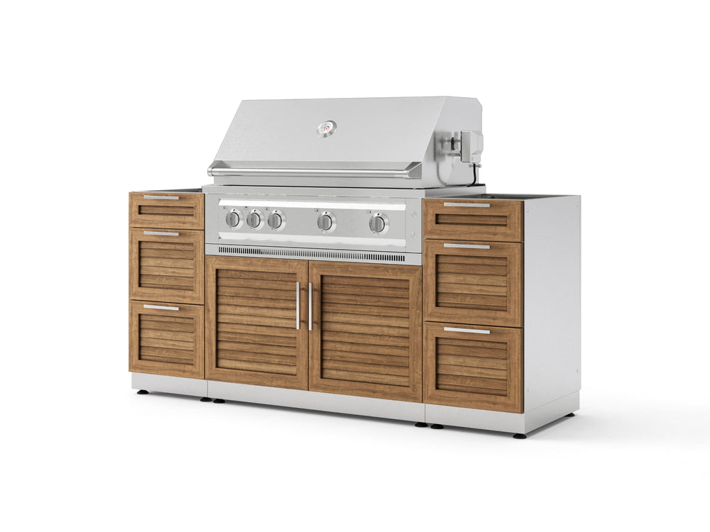NewAge Outdoor Kitchens Outdoor Grill Island Stainless-Steel Louvered Doors 5-Piece Cabinet Set with 3 Drawers, Grill Cabinet and Platinum Grill - (Liquid Propane) | Garage Giant