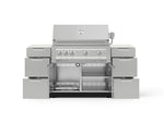 NewAge Outdoor Kitchens Outdoor Grill Island Stainless-Steel 6-Piece Cabinet Set with 3 Drawers, Grill Cabinet, Platinum Grill and Dekton in Aeris Countertops - (Liquid Propane) 