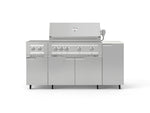 NewAge Outdoor Kitchens Outdoor Grill Island Stainless-Steel 6-Piece Cabinet Set with Casters and 1-Door, Grill Cabinet, Platinum Grill, Dual Side Burner and Dekton in Aeris Countertop - (Liquid Propane) 