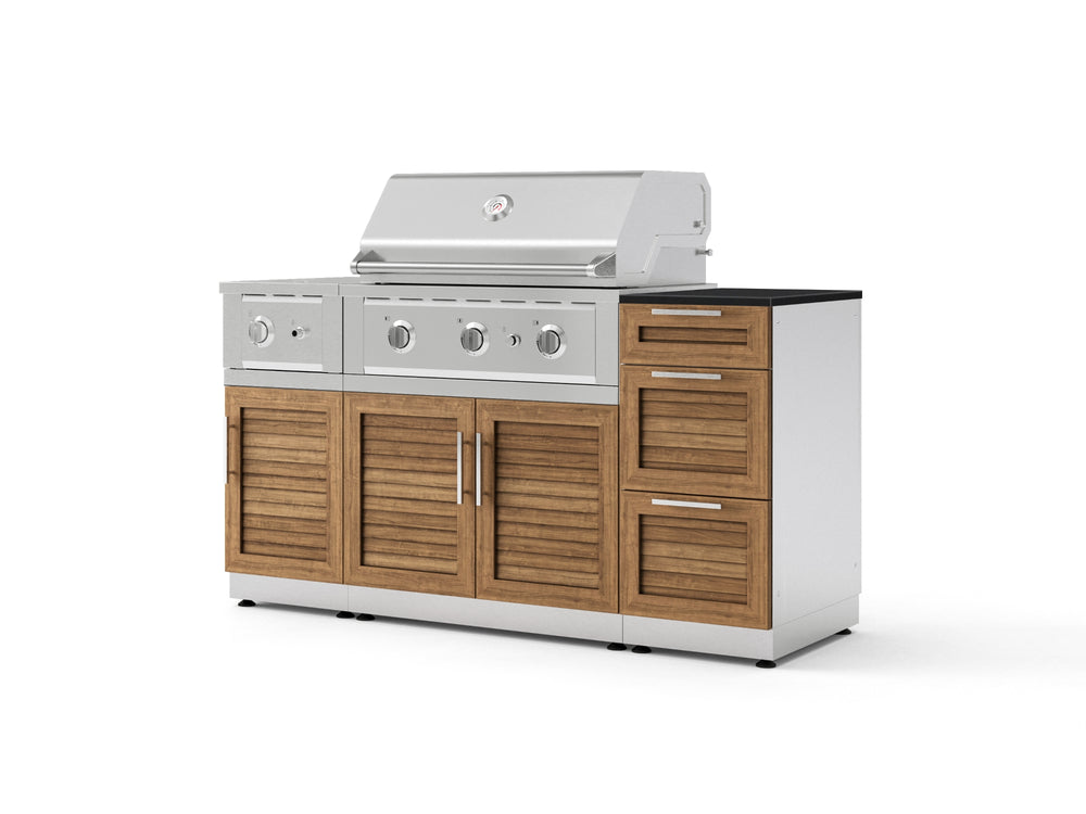 NewAge Outdoor Kitchens Outdoor Grill Island Stainless-Steel Louvered Doors 6-Piece Cabinet Set with 3-Drawer, Grill Cabinet, Performance Grill, Side Burner and Dekton in Sirius Countertop - (Liquid Propane) | Garage Giant