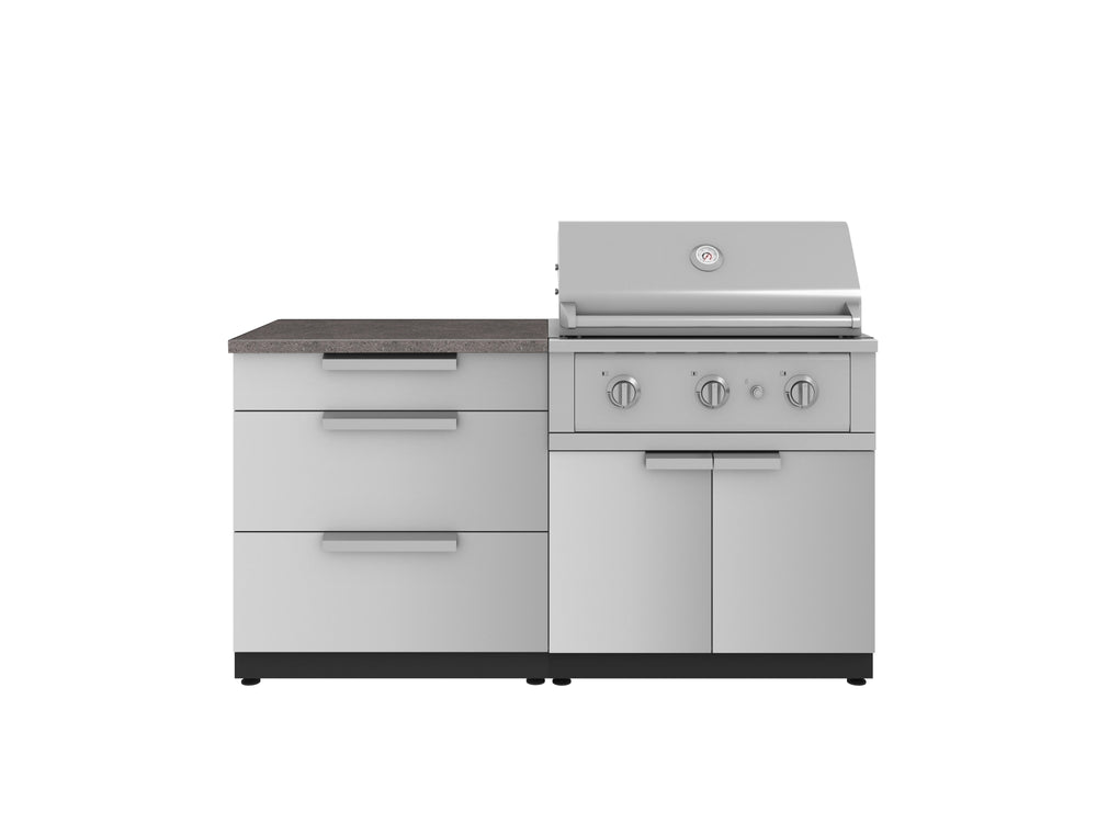 NewAge Outdoor Kitchens Stainless-Steel 4-Piece Cabinet Set with 3 Drawer, Grill Cabinet, Performance Grill, and Countertop-71658-Garage Giant
