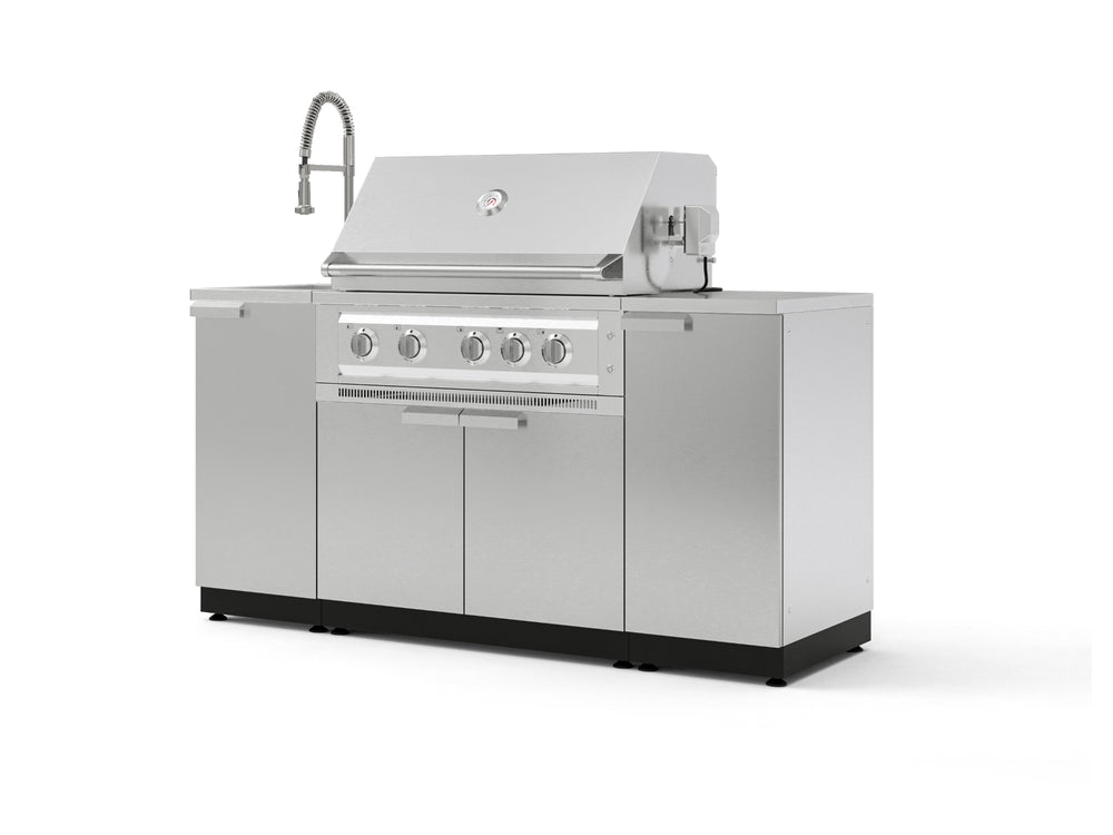NewAge Outdoor Kitchens Outdoor Grill Island Stainless-Steel 5-Piece Cabinet Set with Sink, 1 Door, Grill Cabinet, Platinum Grill and Stainless Steel Countertop-75313-Garage Giant
