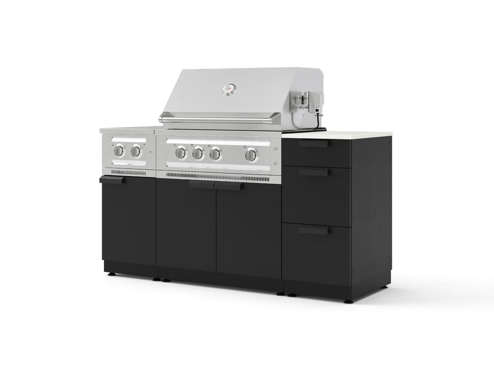 NewAge Outdoor Kitchens Outdoor Grill Island Stainless-Steel 6-Piece Cabinet Set with 3-Drawer, Grill Cabinet, Platinum Grill, Dual Side Burner and Dekton in Aeris Countertop - (Liquid Propane) | Garage Giant