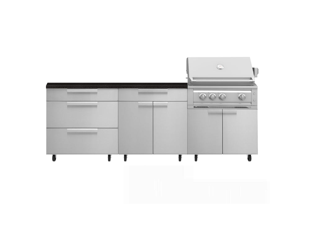 NewAge Outdoor Kitchens Stainless Steel 5-Piece Cabinet Set with Casters and 3 Drawer, Bar, Grill Cabinet, Platinum Grill, Countertop-72585-Garage Giant