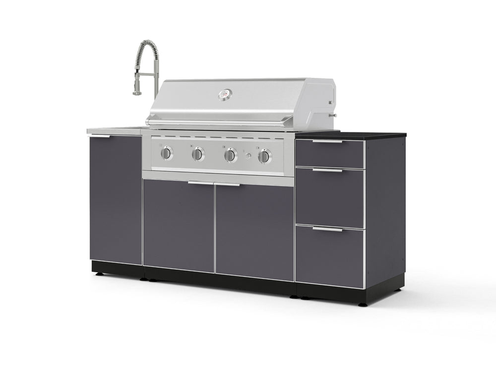 NewAge Outdoor Kitchens Outdoor Grill Island Aluminum 5-Piece Cabinet Set with Sink, 3 Drawer, Grill Cabinet, Performance Grill and Stainless Steel Countertop - (Natural Gas) | Garage Giant