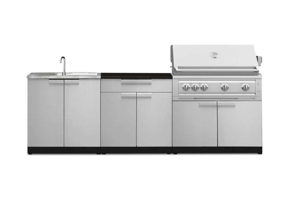 NewAge Outdoor Kitchens Stainless-Steel 5-Piece Cabinet Set with Sink, 2-Door with Drawer, Grill Cabinet, Platinum Grill and Countertop-71570-Garage Giant