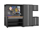 NewAge Garage Cabinets Pro Series 5-Piece Cabinet Set with Base, Wall Cabinet, Locker, 62 in. Workstation, and Pegboard Accessories Kit-32632-Garage Giant 