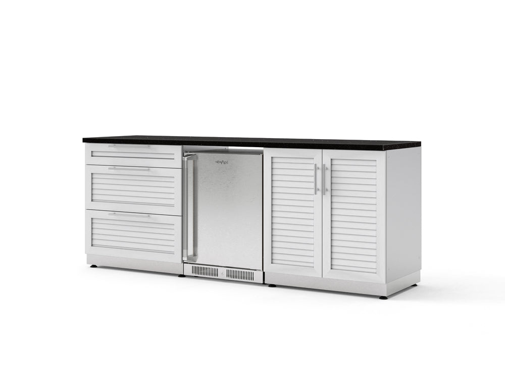 NewAge Outdoor Kitchens Stainless Steel 5-Piece Cabinet Set with 3-Drawer, 2-Door Cabinet, Countertops and Fridge-73858-Garage Giant