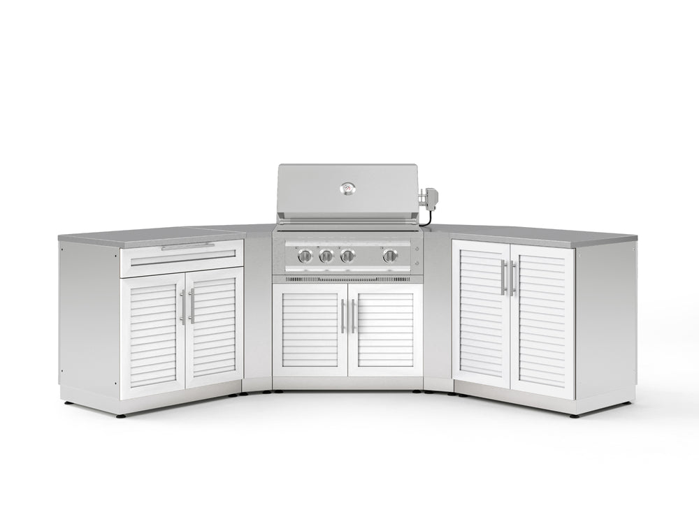 NewAge Outdoor Kitchens Stainless-Steel 7-Piece Cabinet Set with 2 Door, Bar, Corner, Grill Cabinet, Platinum Grill, and Countertops-67683-Garage Giant