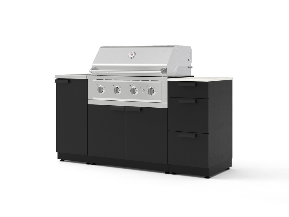 NewAge Outdoor Kitchens Outdoor Grill Island Stainless-Steel 5-Piece Cabinet Set with Sink, 3 Drawer, Grill Cabinet, Performance Grill and Stainless Steel Countertop - (Liquid Propane) | Garage Giant