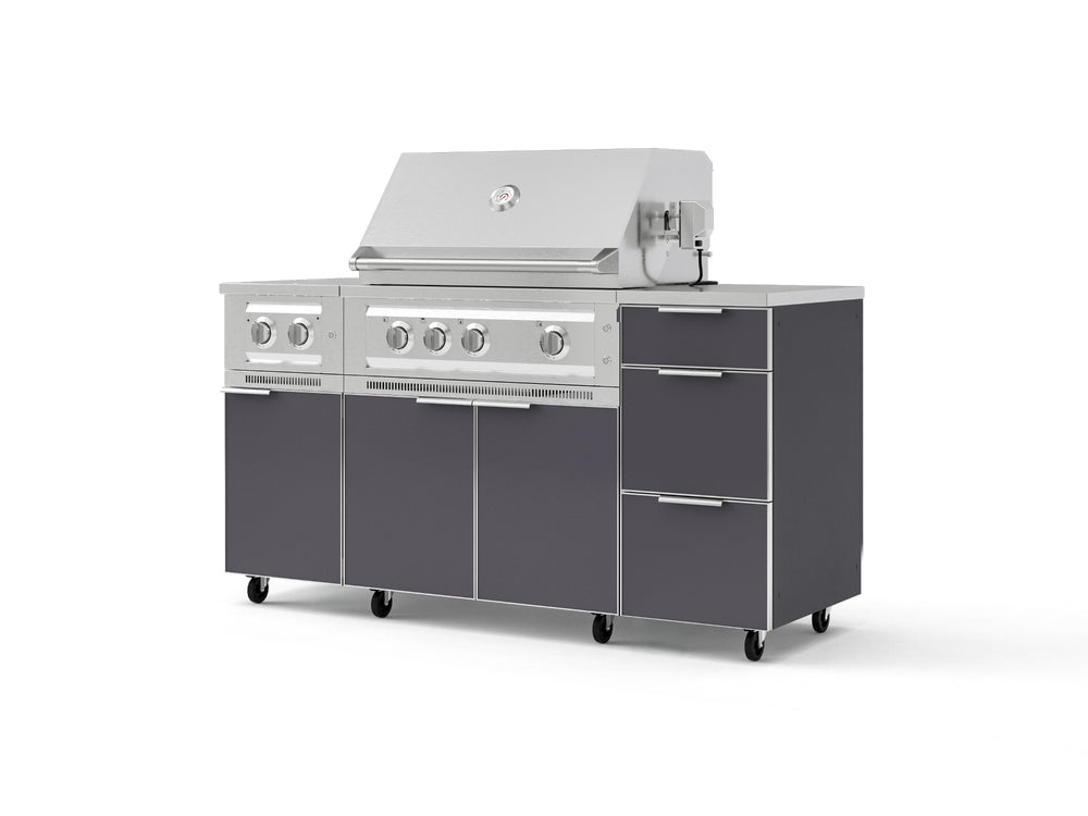 NewAge Outdoor Kitchens Outdoor Grill Island Aluminum 6-Piece Cabinet Set with Casters and 3-Drawer, Grill Cabinet, Platinum Grill, Dual Side Burner, Countertop-74875-Garage Giant