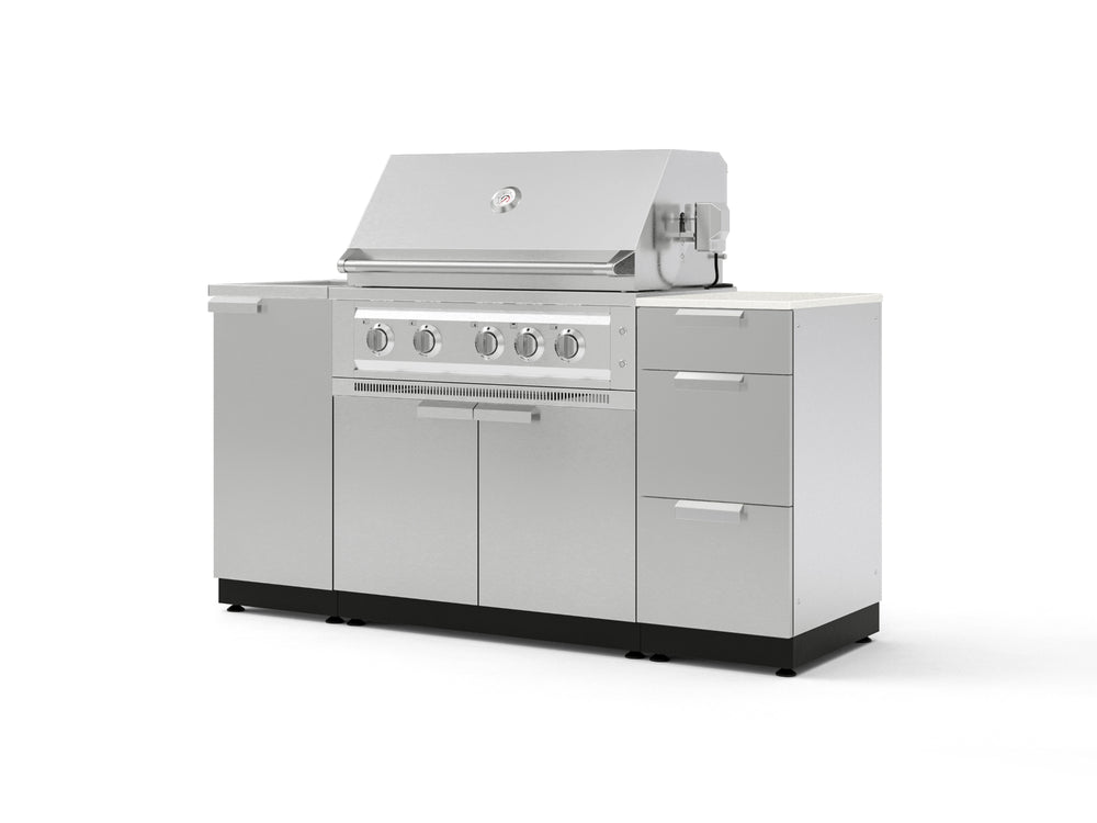 NewAge Outdoor Kitchens Outdoor Grill Island Stainless-Steel 5-Piece Cabinet Set with Sink, 3 Drawer, Grill Cabinet, Platinum Grill and Stainless Steel Countertop - (Natural Gas) | Garage Giant