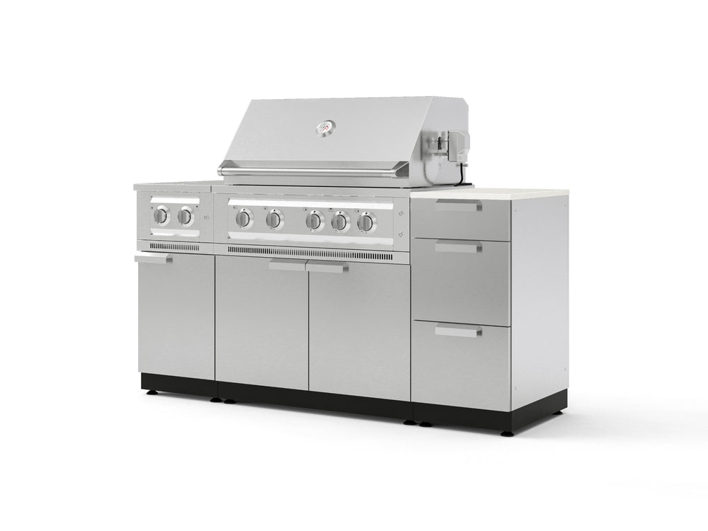 NewAge Outdoor Kitchens Outdoor Grill Island Stainless-Steel 6-Piece Cabinet Set with 3-Drawer, Grill Cabinet, Platinum Grill, Dual Side Burner and Dekton in Aeris Countertop - (Natural Gas) | Garage Giant