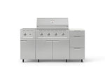 NewAge Outdoor Kitchens Outdoor Grill Island Stainless-Steel 6-Piece Cabinet Set with Casters and 3-Drawer, Grill Cabinet, Performance Grill, Side Burner and Dekton in Aeris Countertop - (Liquid Propane) 