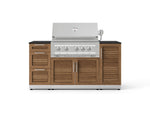 NewAge Outdoor Kitchens Outdoor Grill Island Stainless-Steel Louvered Doors 6-Piece Cabinet Set with 1 Door, 3 Drawer, Grill Cabinet, Platinum Grill and Dekton in Sirius Countertops - (Liquid Propane) 