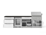 NewAge Outdoor Kitchens Stainless Steel 7-Piece Cabinet Set with 3-Drawer, Bar, Grill Cabinet, Platinum Grill, Countertop, and Glass Door Fridge-73635-Garage Giant 