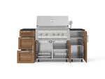 NewAge Outdoor Kitchens Outdoor Grill Island Stainless-Steel Louvered Doors 6-Piece Cabinet Set with Casters 1 Door, 3 Drawer, Grill Cabinet, Platinum Grill and Dekton in Sirius Countertops - (Liquid Propane) 