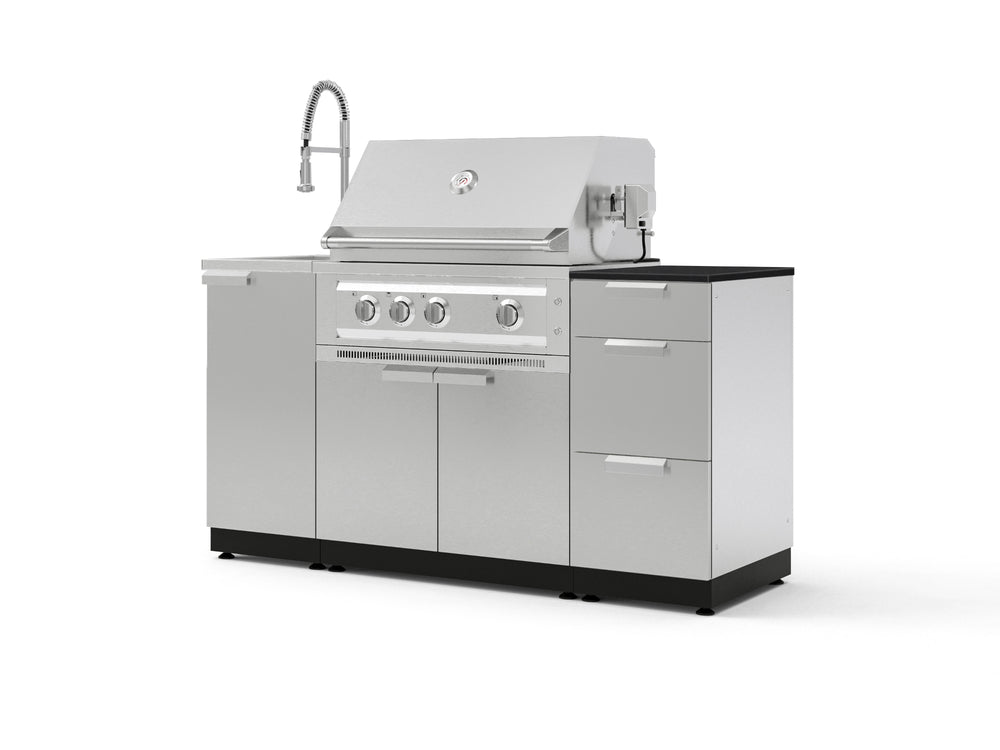 NewAge Outdoor Kitchens Outdoor Grill Island Stainless-Steel 5-Piece Cabinet Set with Sink, 3 Drawer, Grill Cabinet, Platinum Grill and Stainless Steel Countertop - (Liquid Propane) | Garage Giant