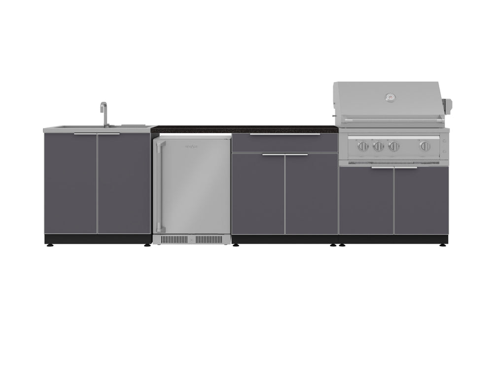 NewAge Outdoor Kitchens Aluminum 6-Piece Cabinet Set with Sink, Bar, Grill Cabinet, Platinum Grill, Countertop and Fridge-71976-Garage Giant