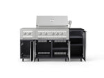 NewAge Outdoor Kitchens Outdoor Grill Island Aluminum 6-Piece Cabinet Set with Casters and 1-Door, Grill Cabinet, Platinum Grill, Dual Side Burner and Dekton in Sirius Countertop - (Liquid Propane) 