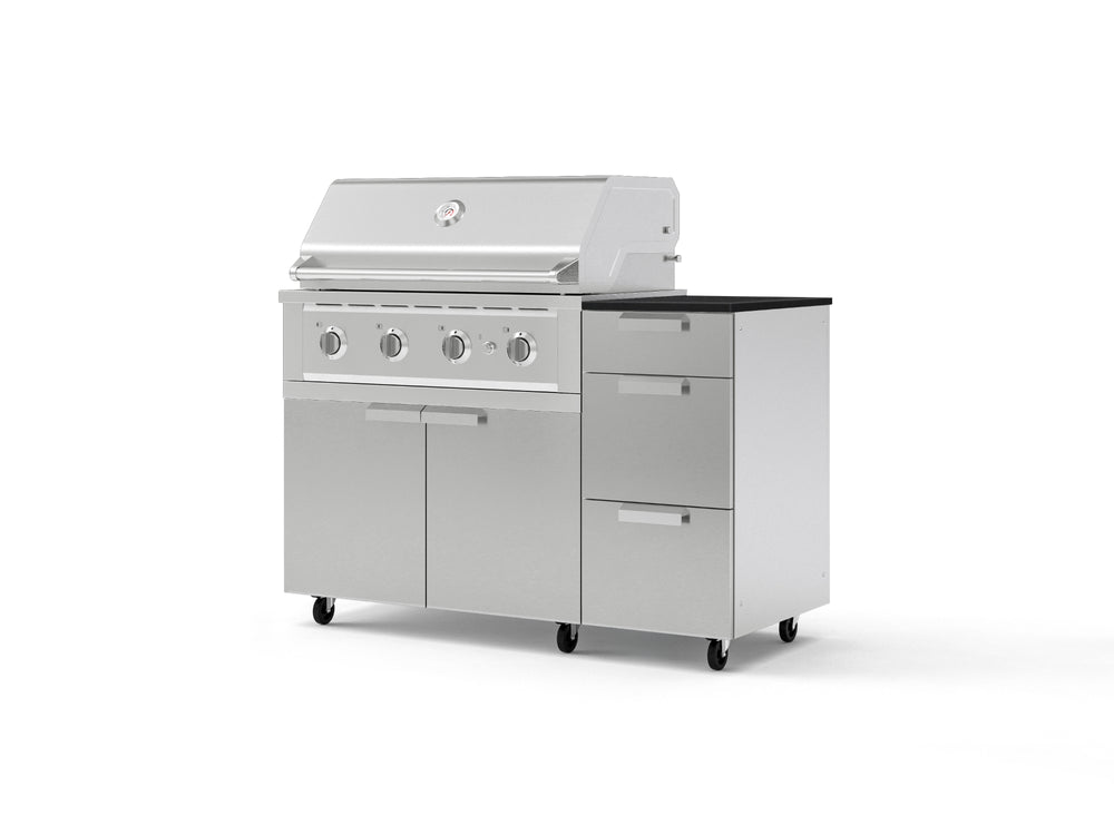 NewAge Outdoor Kitchens Outdoor Grill Island Stainless-Steel 4-Piece Cabinet Set with Casters and 3-Drawer, Grill Cabinet, Performance Grill and Dekton in Sirius Countertop - (Liquid Propane) | Garage Giant
