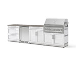 NewAge Outdoor Kitchens Stainless Steel 7-Piece Cabinet Set with 3-Drawer, Bar, Grill Cabinet, Platinum Grill, Countertop, and Stainless Steel Door Fridge-73697-Garage Giant 