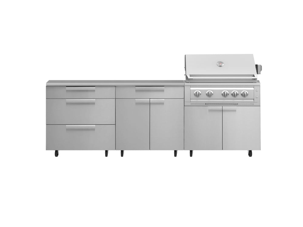NewAge Outdoor Kitchens Stainless Steel 5-Piece Cabinet Set with Casters and 3 Drawer, Bar, Grill Cabinet, Platinum Grill, Countertop-72658-Garage Giant