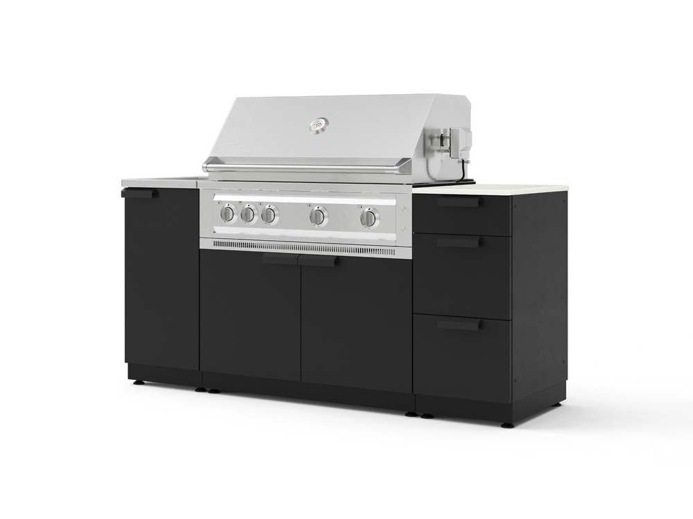 NewAge Outdoor Kitchens Outdoor Grill Island Stainless-Steel 5-Piece Cabinet Set with Sink, 3 Drawer, Grill Cabinet, Platinum Grill and Stainless Steel Countertop - (Liquid Propane) | Garage Giant