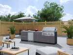 NewAge Outdoor Kitchens Aluminum 7-Piece Cabinet Set with 3-Drawer, Bar, Grill Cabinet, Platinum Grill, Countertops and Fridge-66548-Garage Giant 