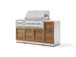 NewAge Outdoor Kitchens Outdoor Grill Island Stainless-Steel Louvered Doors 6-Piece Cabinet Set with 1-Door, Grill Cabinet, Platinum Grill, Dual Side Burner and Dekton in Aeris Countertop - (Liquid Propane) | Garage Giant 