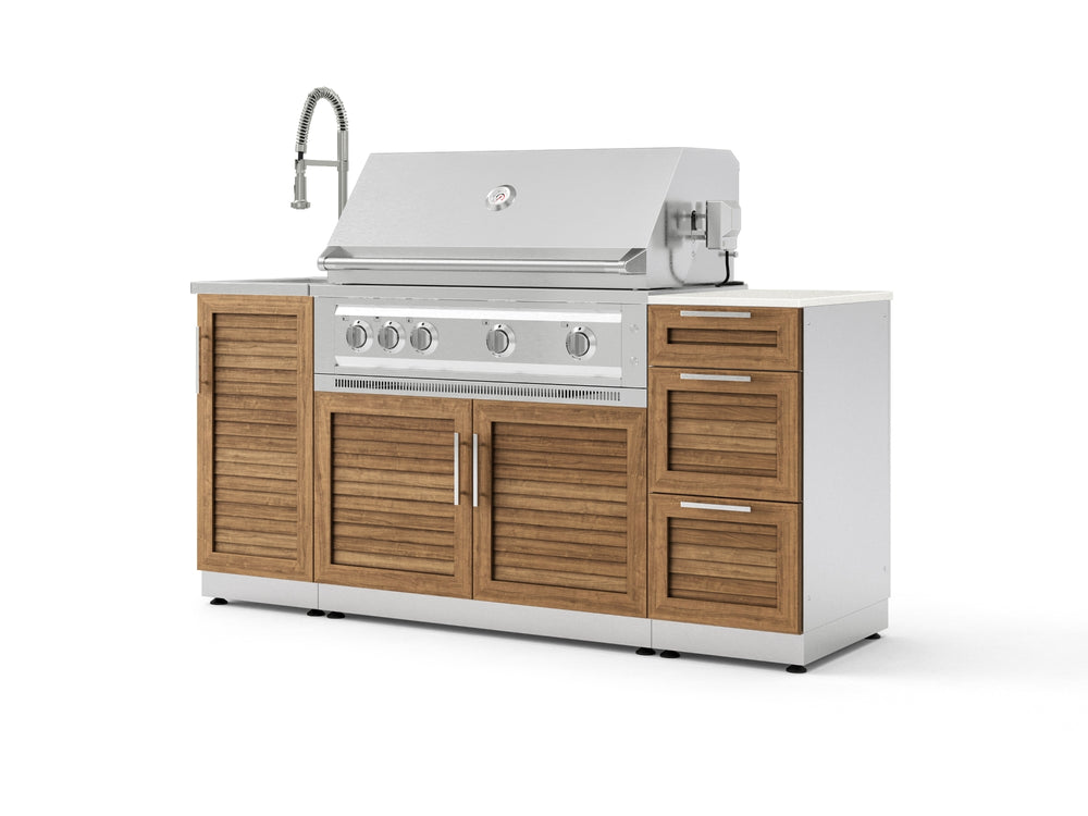 NewAge Outdoor Kitchens Outdoor Grill Island Stainless-Steel Louvered 5-Piece Cabinet Set with Sink, 3 Drawer, Grill Cabinet, Platinum Grill and Stainless Steel Countertop - (Liquid Propane) | Garage Giant