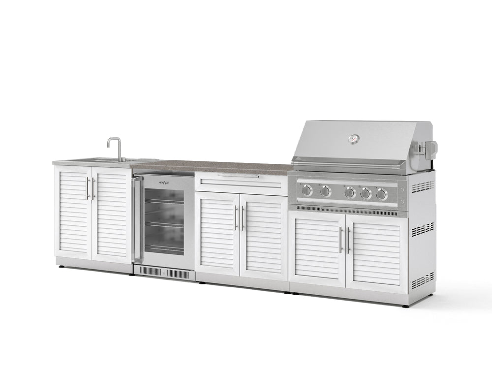 NewAge Outdoor Kitchens Stainless Steel 6-Piece Cabinet Set with Sink, Bar, Grill Cabinet, Platinum Grill, Countertop and Glass Door Fridge-73852-Garage Giant