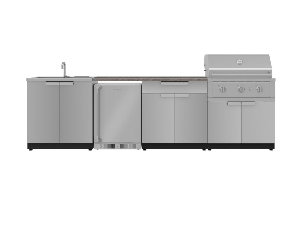 NewAge Outdoor Kitchens Stainless Steel 6-Piece Cabinet Set with Sink, Bar, Grill Cabinet, Performance Grill, Countertop and Fridge-72069-Garage Giant