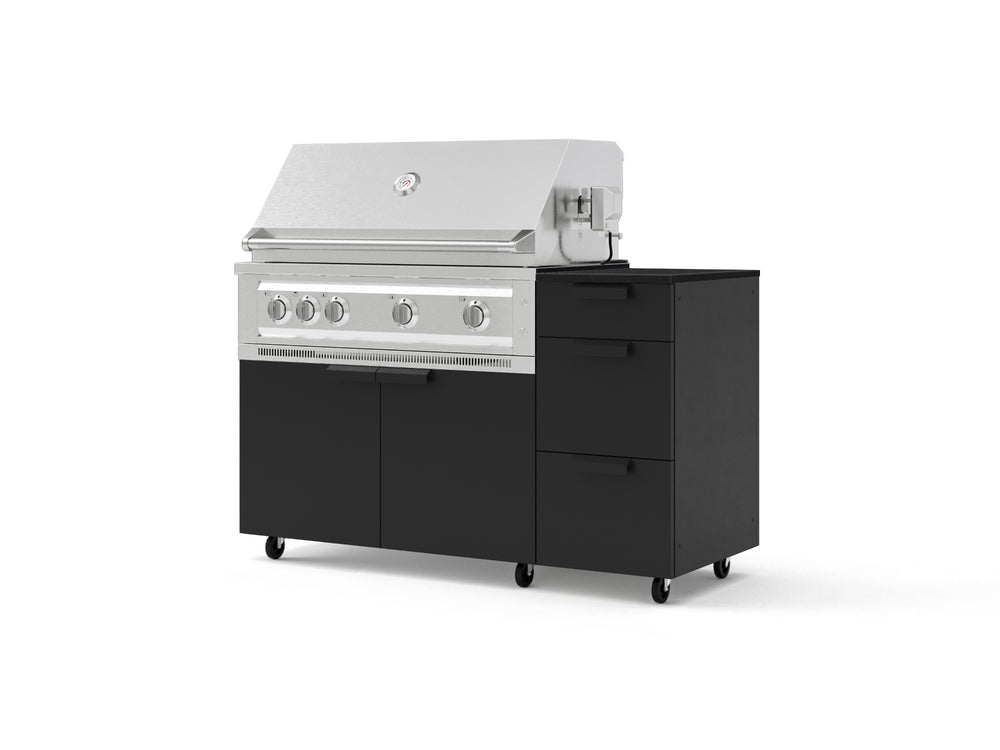 NewAge Outdoor Kitchens Outdoor Grill Island Stainless-Steel 4-Piece Cabinet Set with Casters and 3-Drawer, Grill Cabinet, Platinum Grill and Dekton in Sirius Countertop - (Liquid Propane) | Garage Giant